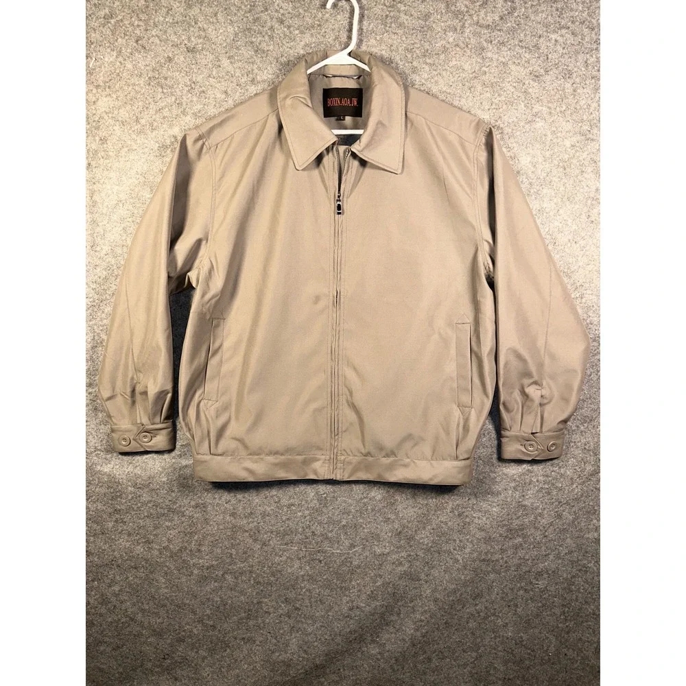 BOXIN.AOA.JW. Mens Harrington Jacket Tan Beige FullZip Lined Coat Large 77149440